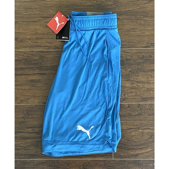 Puma Men's Small DryCell Shiny Fabric Shorts 10" Drawstring Two-Pocket Blue NEW - Picture 1 of 9